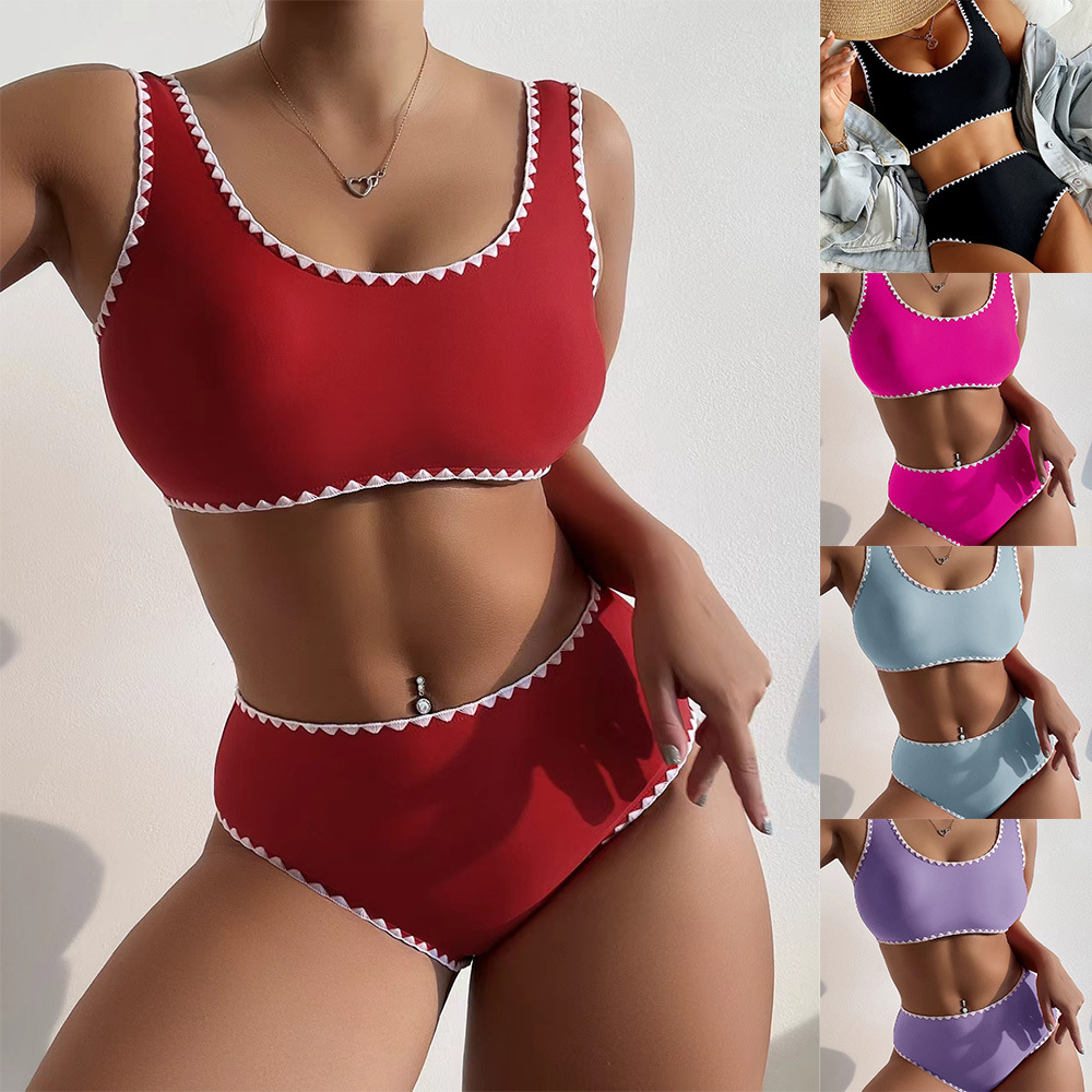 GraceChic Cross-Border European And American Style Two-Piece Women, Solid Color Bikini, New Sexy Gathered Backless High-Waisted_voghion.com
