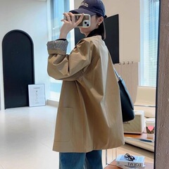 2025新款风衣女小个子中长款休闲高级感撞色宽松卡其色外套春秋季