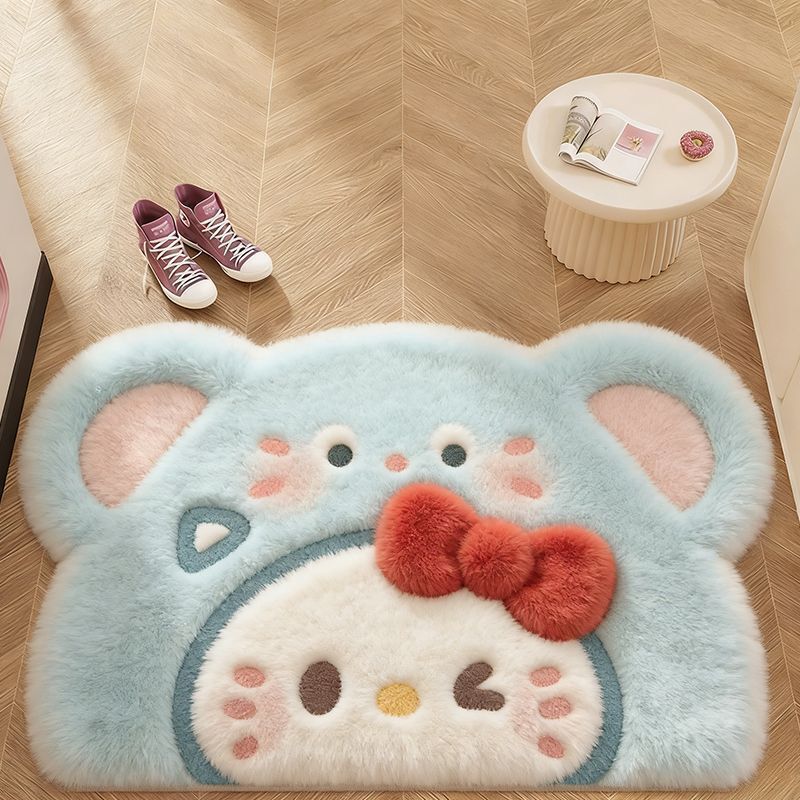 Cute Hello Kitty Entrance Door and Bathroom Floor Mat, Cartoon Non-Slip Water-Absorbent Faux Cashmere High-End Floor Mat