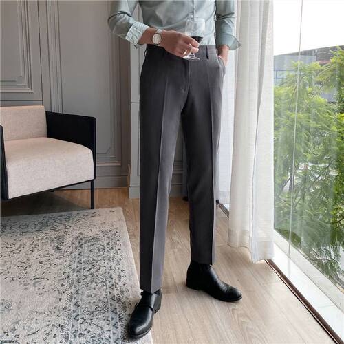 Casual Suit Pants for Men, Korean Style Trendy Straight Leg Nine-Foot Tailored Slim Fit West Pants for Men, British Business Formal Suit Trousers
