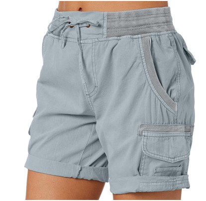 2023 New Amazon New Women's Solid Color Casual Shorts Summer European and American Fashion Tight Waist Slimming Straight Three