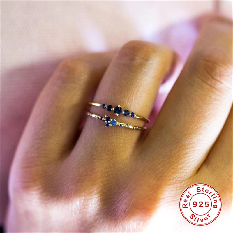 Japanese Style Irregular Sterling Silver Plating Inlay Zircon Rings 1 Piece