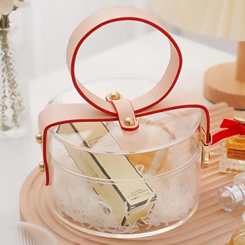 Caja de regalo de amor portátil de espejo personalizado al por mayor flores CD caja de flores de acrílico transparente caja de regalo de tapa de cesta de flores