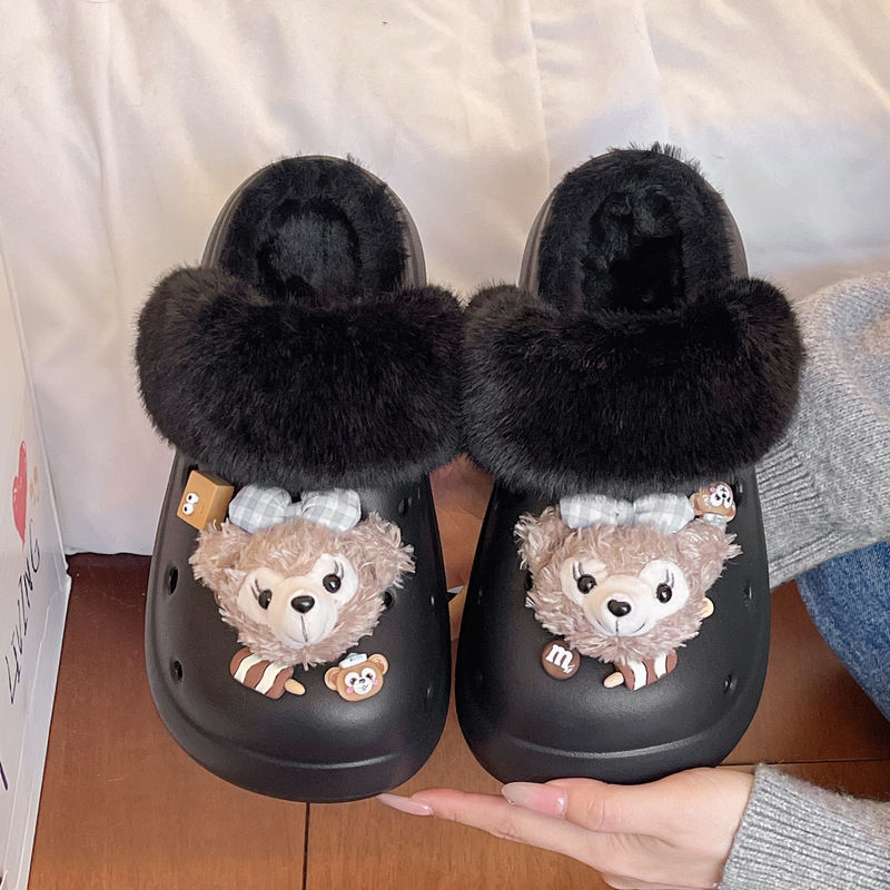 Cute Velvet Warm Clogs, New Winter Anti-Slip Furry Slippers for Outer Wear, Thick-Soled Cotton Slippers for Women