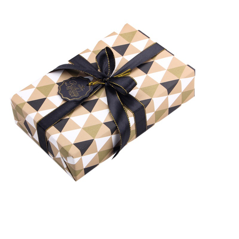 Papel de regalo popular transfronterizo para San Valentín y cumpleaños, juego de papel de regalo de lujo sencillo con diseño a cuadros y rayas.