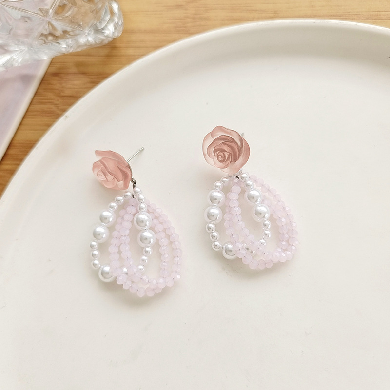 Fashion Flower Imitation Pearl Resin Patchwork Earrings display picture 2