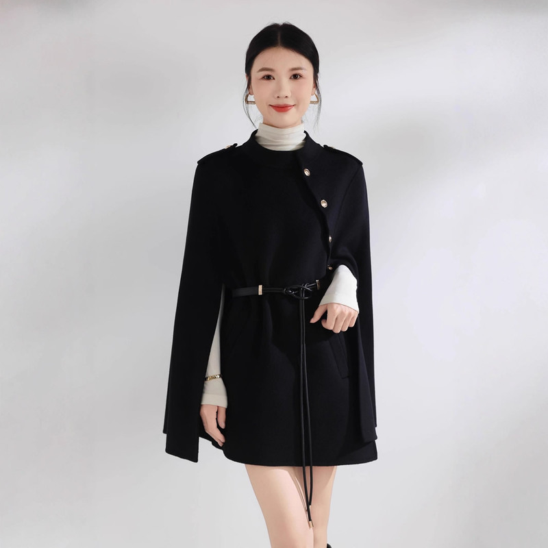 Autumn and Winter New Double-Sided Wool Coat Women's Cape Stylish Stand Collar Fashionable Versatile Cape Woolen Coat