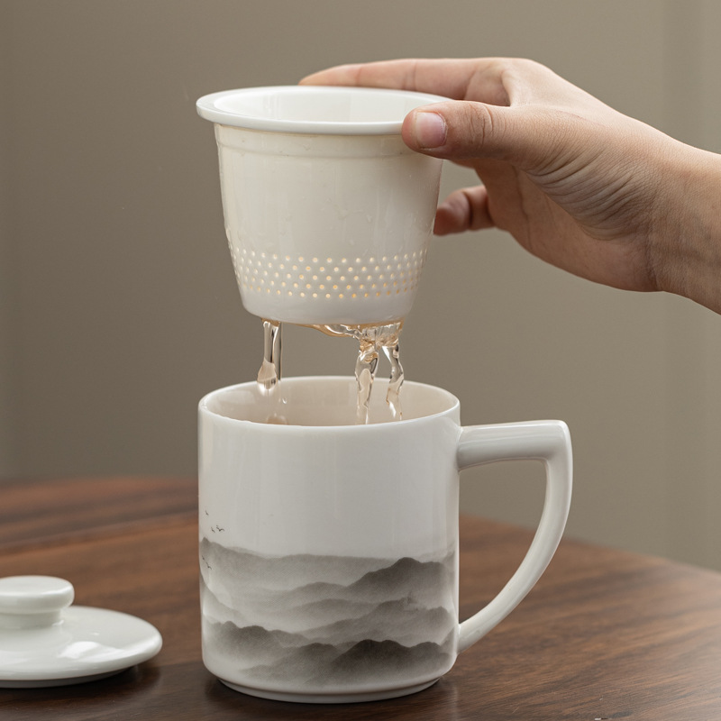 Taza de té de paisaje de estilo nacional de tres piezas para el día del padre regalos de la empresa de retiro de la reunión anual impresa LOGO