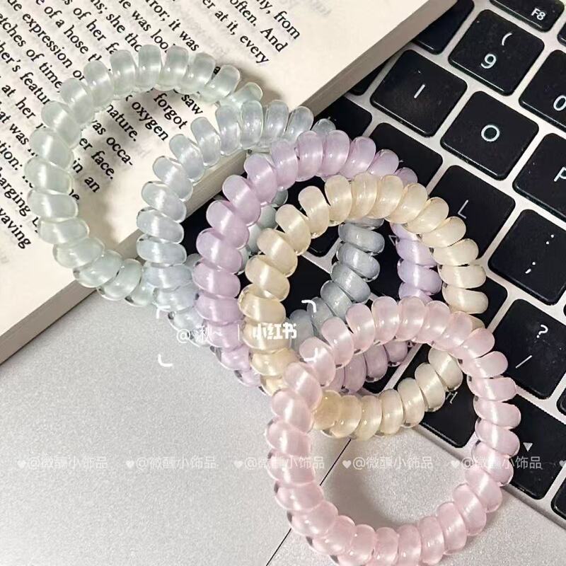 Pearlescent phone cord transparent blue-pink gradient phone cord hair tie, high aesthetic value, sweet girl ponytail hair rope hair accessory