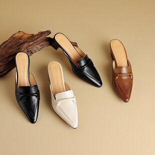 34-39.40.41.42.43 Large Size 2025 Toe-Back Hollow Sandals Toe-Toe Thick Heel Medium Heel Pointed Toe Sandals