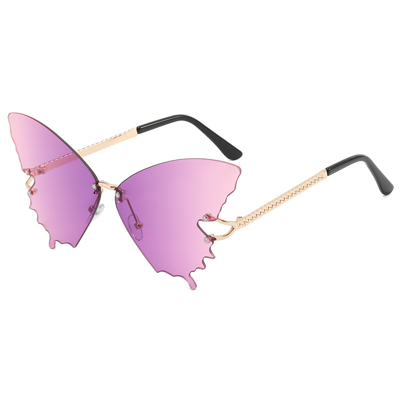 新款炫彩漸變蝴蝶太陽鏡歐美跨境時尚不規則凹造型眼鏡潮個性墨鏡