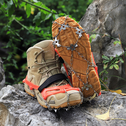 Outdoor reinforced mountaineering anti-slip claw snow shoe cover 19 teeth stainless steel ice grip rock climbing hiking anti-slip shoe chain