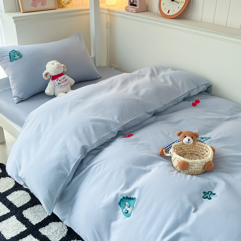 Juego de cama de dormitorio de estudiantes de tres piezas, ropa de cama de algodón puro, sábana, edredón, juego de cuatro piezas