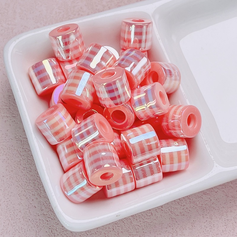 高品uv光学メッキカラー樹脂ストライプ円柱バレルビーズ手作りdiyブレスレットネックレスビーズアクセサリーアクセサリー|undefined