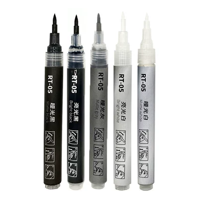 Suitable for matte black touch-up pen, anti-glare pen, repair of scratches on hardware, metal, and plastic, anodized, waterproof, soft tip (Avtomobil boya qələmləri) - 5-color-set-rt-05