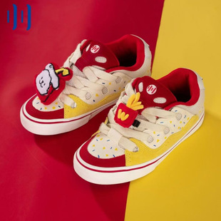 obstinate lesson ollie bread shoes cheese fries red yellow contrast color stitching BAKE men's and women's national tide skateboard shoes lace-up transport