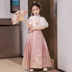 Girls Spring and Summer Tang Suit Big Children Sweet Children Hanfu Children's Clothing Girls Chinese Style Ancient Costumes Improved Horse Face Skirt Suit