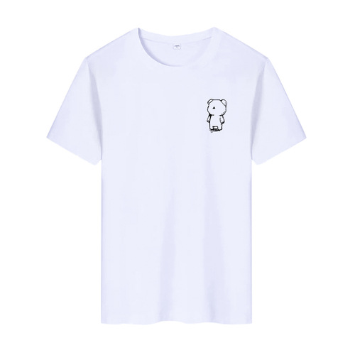 2024 Summer Ice Silk Short Sleeve Unisex T-Shirt with Print Small Label Round Neck Hoodie Trendy Versatile White T Hong Style