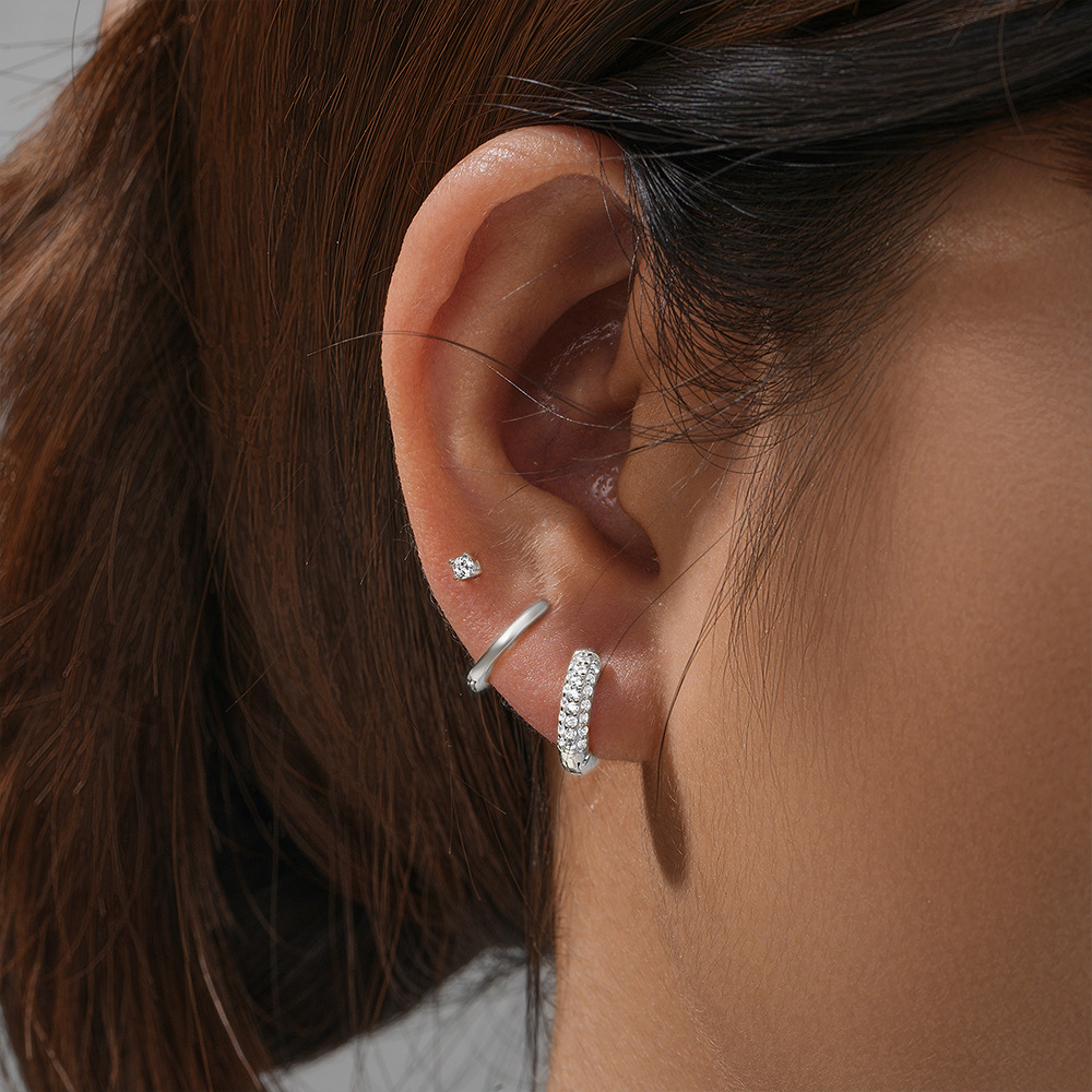 4g Weight Zircon Inlay Material Earrings Classification 3 Pieces Set Quantity Daily Occasion 925 Sterling Silver Material Geometric Pattern Women's Gender Plating, Inlay Design Simple Style Style 3 Pieces Set 925 Sterling Silver Zircon Geometric Earrings 46