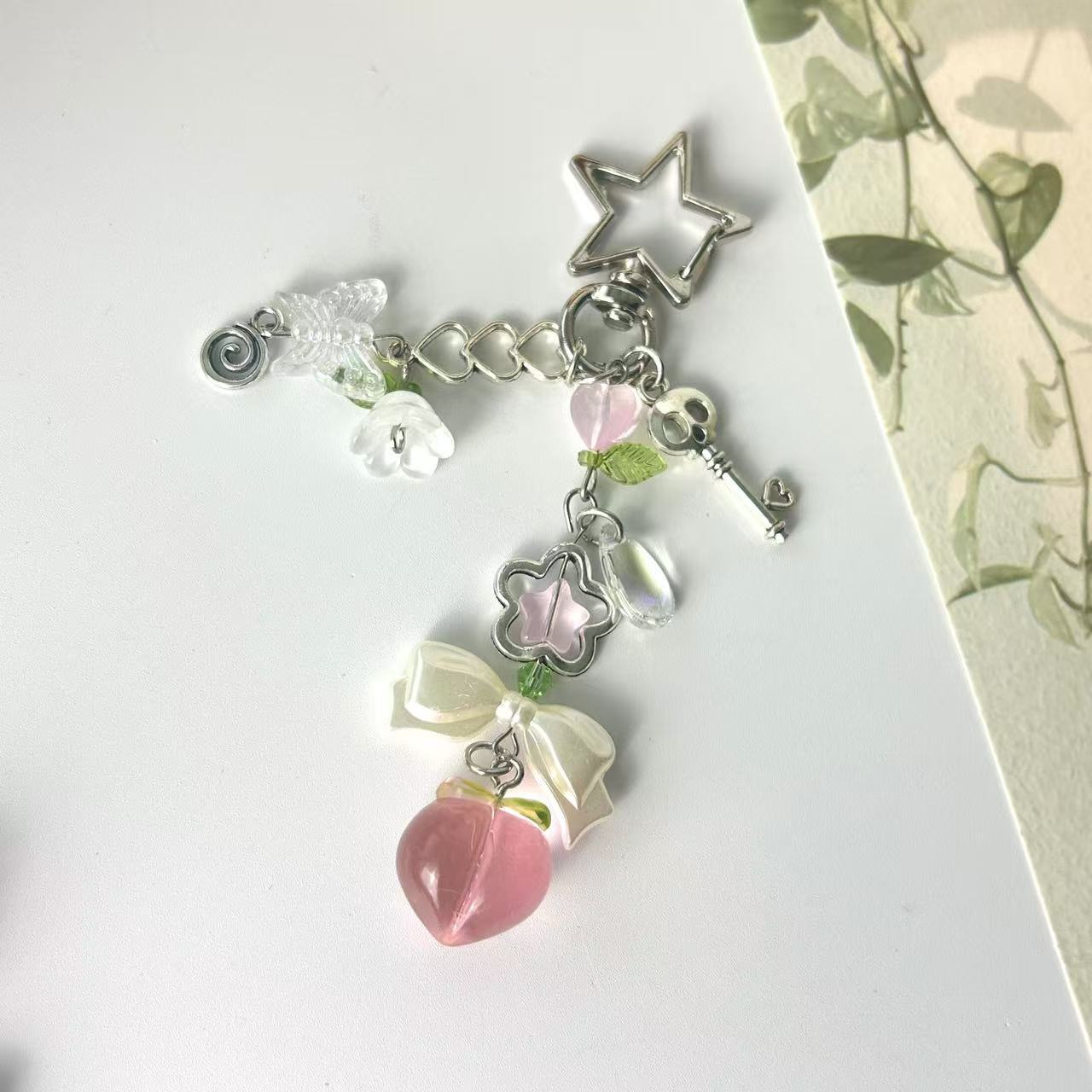 y2k, Sweet Style 1 Piece Bag Star Peach Mobile Phone Chain Resin Beaded Y2k Sweet Mobile Phone Chain