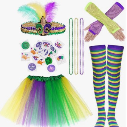 Tatuajes temporales de Mardi Gras, máscaras de carnaval, collares, fiesta de carnaval, capa de carnaval para adultos