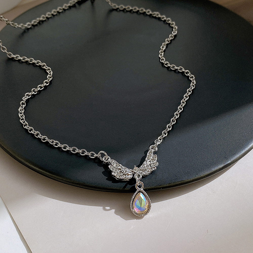 Fashion Angel Wings Water Droplets Alloy Inlay Rhinestones Womenu0027S Pendant Necklace 1 Piece