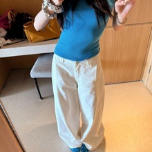 小静崽汁番茄妹妹Tomatosister白色阔腿裤牛仔裤女美式宽松弯刀直