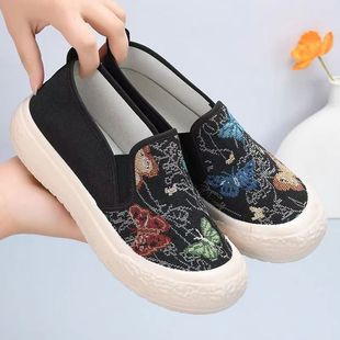 Spring and Summer New Fisherman Shoes Canvas Women's Shoes Fashion All-match Chinese Style Casual Thick-soled Lazy One-step Single-layer Shoes for Women