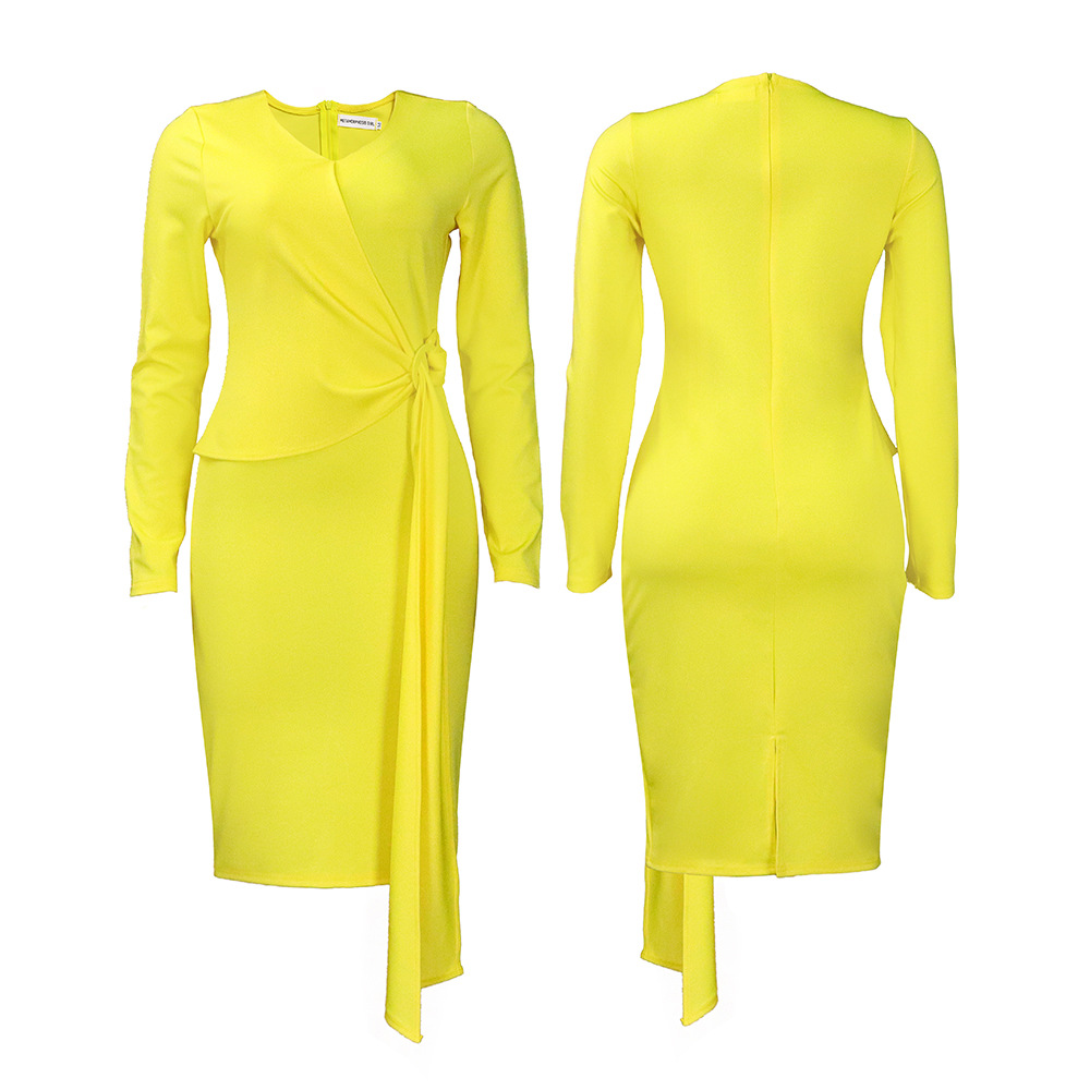 Women's Gender Wholesale Women's Elegant Solid Color Banquet V Neck Long Sleeve Sheath Dress