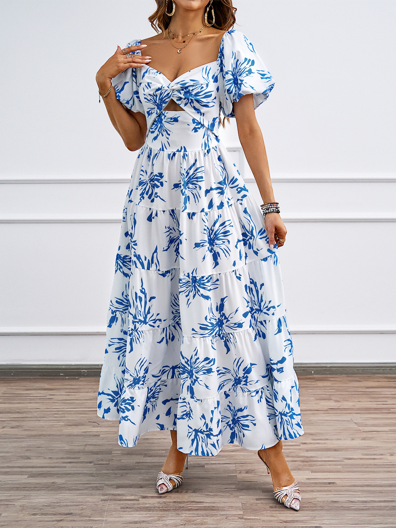 455g Weight Maxi Long Dress Dress Length Type Short Sleeve Sleeve Length Swing Dress Dresses Type Puff Sleeve Sleeve Type Polyester Fabric Type High Waist Waist Line Holiday, Daily Occasion Off Shoulder Neckline Regular Fit Fit Type Color Block, Painted Flower Pattern Summer Season Women's Gender Printing Design Elegant, Streetwear Style Wholesale Women's Elegant Streetwear Printing Color Block Painted Flower  Holiday Daily Off Shoulder Short Sleeve Swing Dress 29