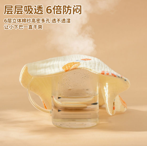 Baby Bib Newborn Cotton Slip Wipe Six-layer Gauze Dinner Bib Meal Bag Baby Spit Neck for Boys and Girls
