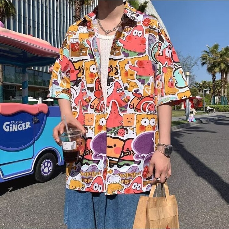 Patrick Star Spongebob Shirt Hawaiian Loose-Fitting Couple's Hainan Sanya Travel Beachwear Short-Sleeve Shirt for Men Patrick Star Spongebob Shirt Hawaiian Loose-Fitting Couple's Hainan Sanya Travel Beachwear Short-Sleeve Shirt for Men