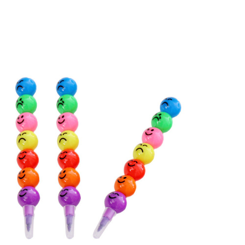 Creative stationery cartoon student candied haws 7-color graffiti crayon cute expression smile pencil no need to sharpen pencil