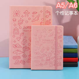 亚马逊A6可爱手账本日记本学生用笔记本定制卡通盖章本绑带记事本