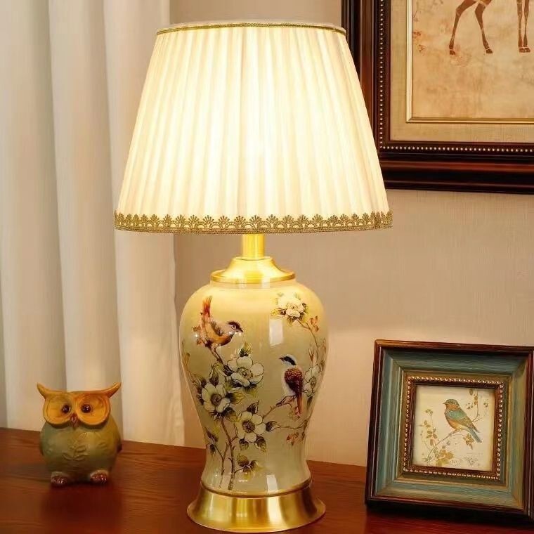 All-Copper Ceramic Table Lamp, Light Luxury High-End Living Room Luxury American Retro Decorative Table Lamp, Master Bedroom Bedside Table Lamp