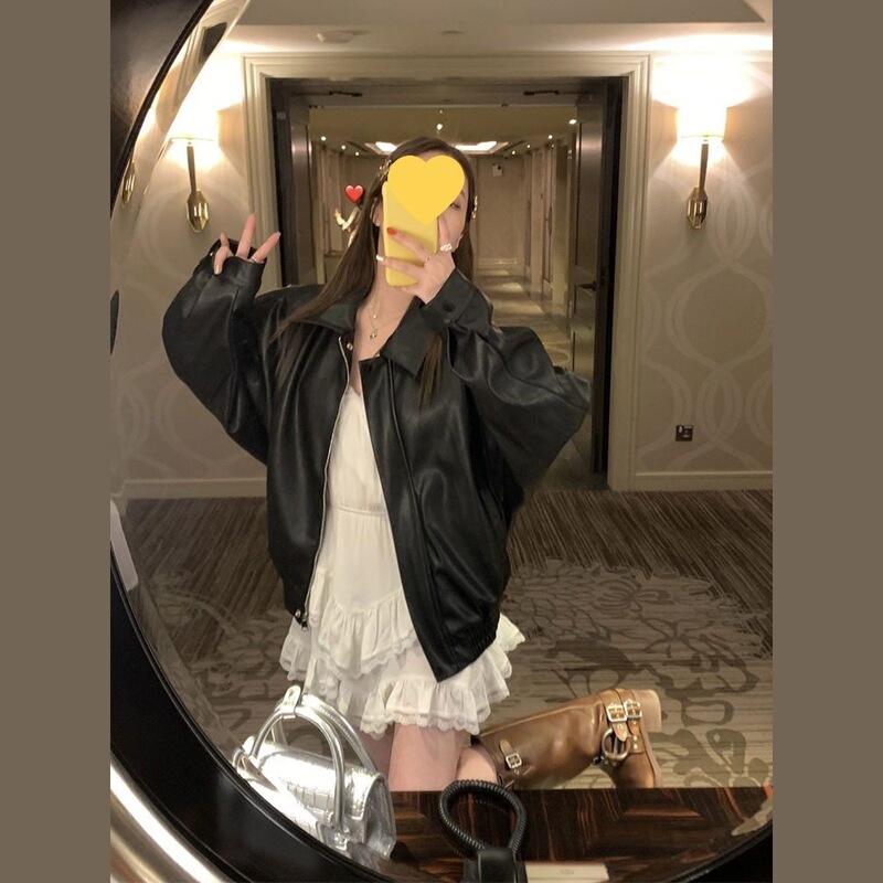 复古高级感黑色皮衣外套女2025年春秋新款韩版宽松夹克上衣短款|undefined