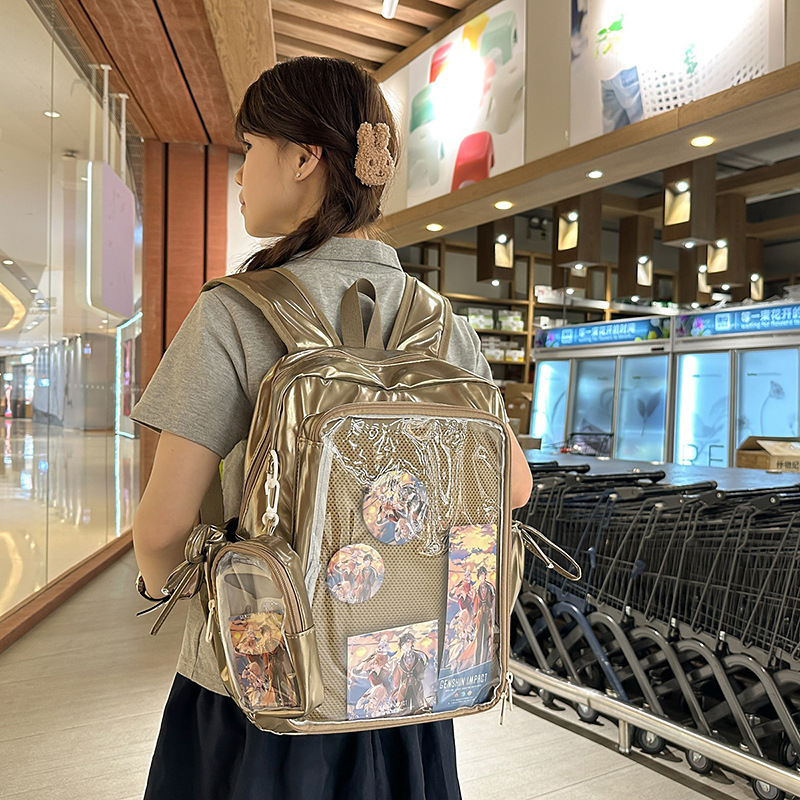 Daily transparent badge-style 2D ita bag for women, 2026 student backpack, versatile casual backpack for female college students Daily transparent badge-style 2D ita bag for women, 2026 student backpack, versatile casual backpack for female college students