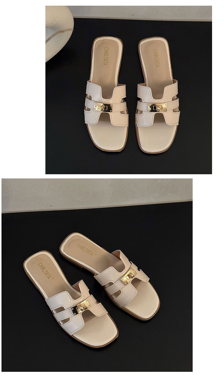 Slippers Flat Slippers Women's Outer Wear Summer 2023 New One Word open toe lock sandals and slippers for women's foreign trade_voghion.com