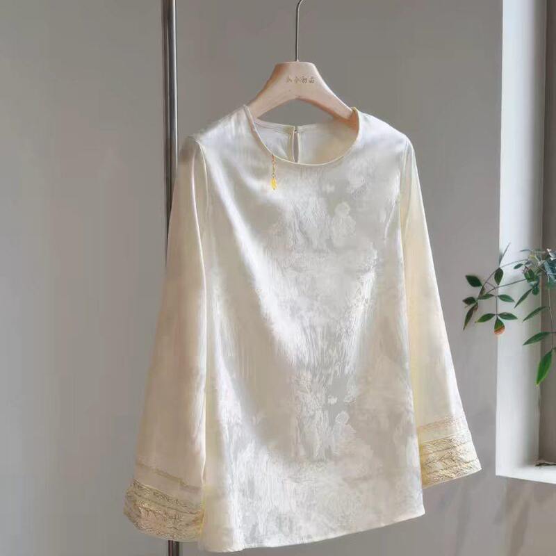 New Chinese-Style Silk Satin Jacquard Round-Neck Shirt for Women, 2026 Spring and Autumn New Thin Base Layer National Style Vest Inner Top New Chinese-Style Silk Satin Jacquard Round-Neck Shirt for Women, 2026 Spring and Autumn New Thin Base Layer National Style Vest Inner Top