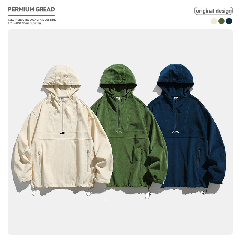 Designer Casual Japanese-Style Trendy Half-Zip Sweatshirt Jacket Cityboy Versatile Unisex Pullover Jacket