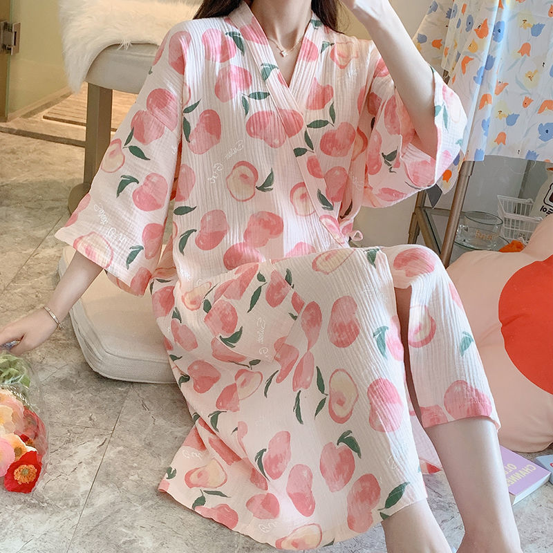 plus size Summer Nightgown Internet Celebrity Pure Cotton Gauze Sweet Ins Mid-Sleeve Kimono Japanese Simple Korean Style Bathrobe for Women plus size Summer Nightgown Internet Celebrity Pure Cotton Gauze Sweet Ins Mid-Sleeve Kimono Japanese Simple Korean Style Bathrobe for Women