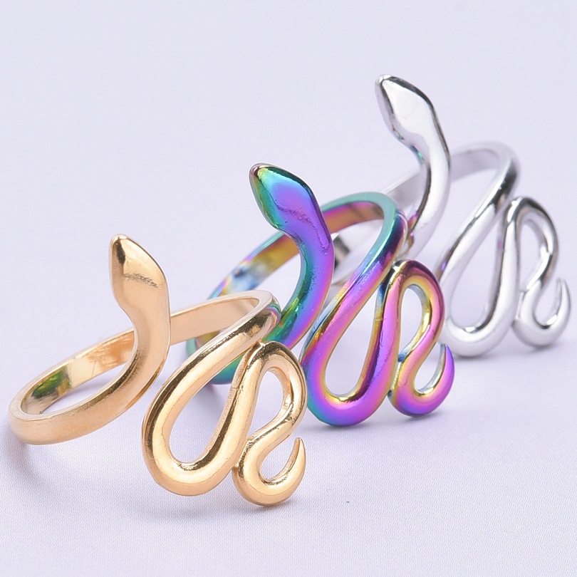 10g Weight PVD Coated Gold Plating Process Real Gold Plated Plating Material PVD Coated Real Gold Plated 18K Gold Snake 304 Stainless Steel Waterproof Non Tarnish Open Ring