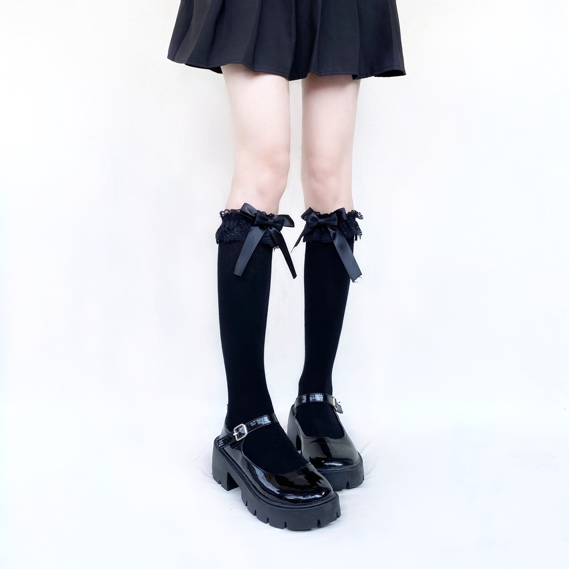 Japanese cute demi-season high boots with bow