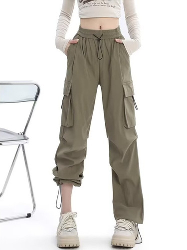 Fall/Winter Cargo Pants, High-Waisted Black, Loose-Fit for Petite Frames—American-Style Sporty & Jazz Dance-Inspired Wide-Leg Casual Trousers for Men and Women