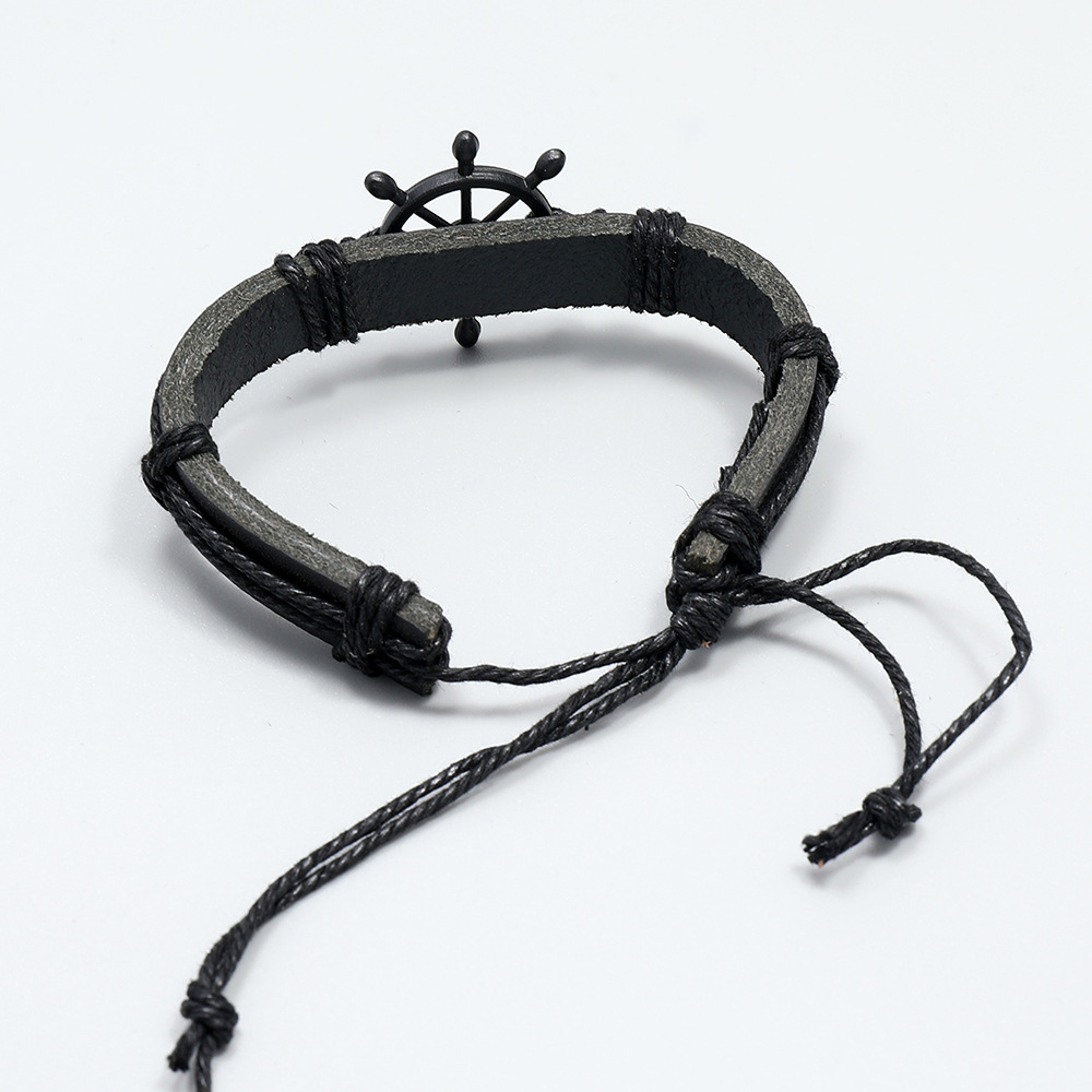 personalized retro woven black rudder leather bracelet