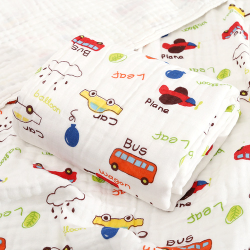 High-density 70*140 cotton six-layer washed gauze bath towel cartoon children's towel absorbent baby bath towel supermarket gift