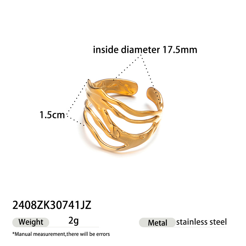 Anillo de acero inoxidable europeo y americano Tena Diseño de nicho femenino Anillo de apertura irregular retorcido Acero de titanio Joyería explosiva Mujer