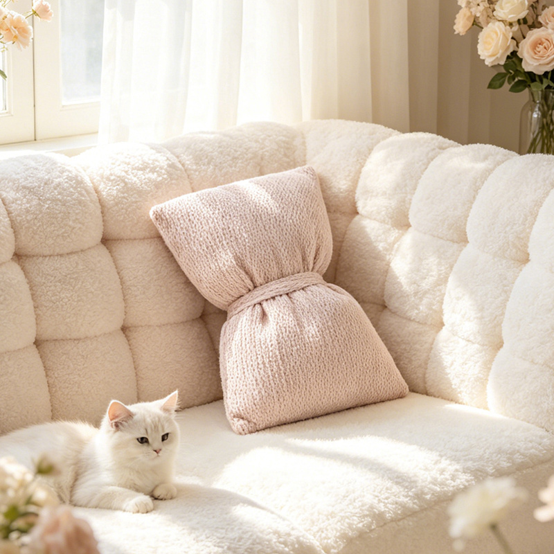 Pillow de lana simple, almohada de arco, sofá nórdico, almohada de decoración para el hogar, suave, versátil, decoración elegante