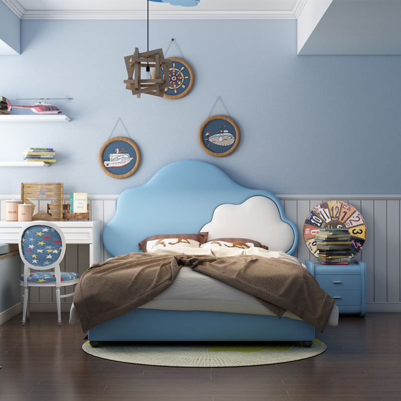 Modern Minimalist Children's Bed Cloud Leather Bed 1.5m Boys' Single Bed Girls' Princess Bed Bedroom