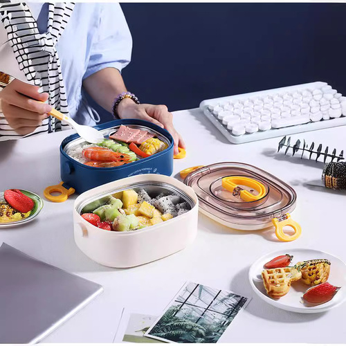 INS Internet celebrity oval double-layer stainless steel lunch box student lunch box portable adult canteen office insulated lunch box